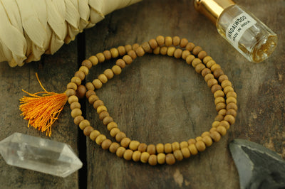 5mm Sandalwood, 108 Aromatic Bead Mala - ShopWomanShopsWorld.com. Bone Beads, Tassels, Pom Poms, African Beads.