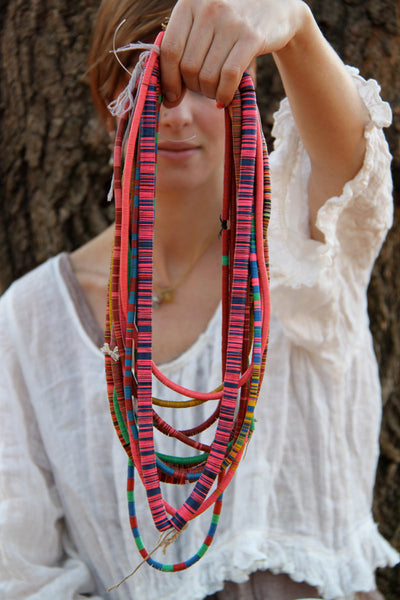 Gypsy Dreams: Your Personalized Set of Vintage Vinyl Record Bead Statement Necklaces / Tribal, Boho Necklaces, Fashion, Style Acccessories - ShopWomanShopsWorld.com. Bone Beads, Tassels, Pom Poms, African Beads.