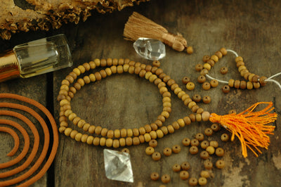4mm Sandalwood, 108 Aromatic Bead Mala - ShopWomanShopsWorld.com. Bone Beads, Tassels, Pom Poms, African Beads.