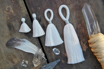 Pure White: You Dye It, Handmade Cotton Tassels, Assorted Sizes - ShopWomanShopsWorld.com. Bone Beads, Tassels, Pom Poms, African Beads.