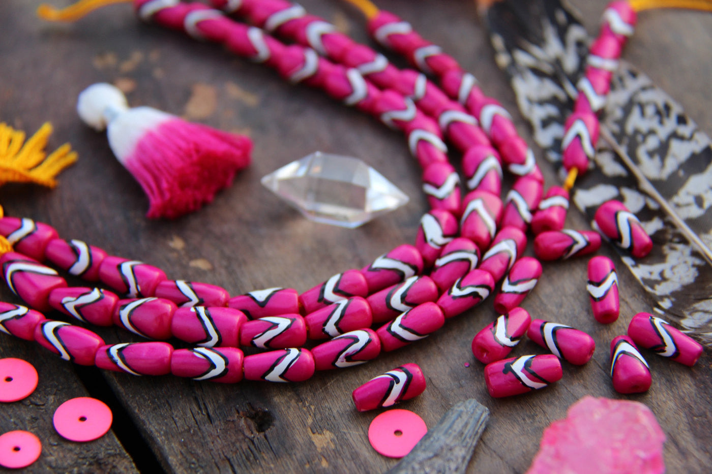 Bright Pink Teardrop: Handmade Bone Beads, 6x12mm, 16 Pieces - ShopWomanShopsWorld.com. Bone Beads, Tassels, Pom Poms, African Beads.