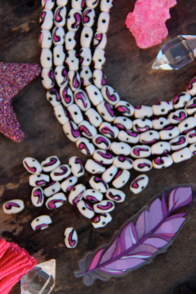 Hand Painted Pink Comma Barrel Beads, 5x8mm, 23 pieces - ShopWomanShopsWorld.com. Bone Beads, Tassels, Pom Poms, African Beads.