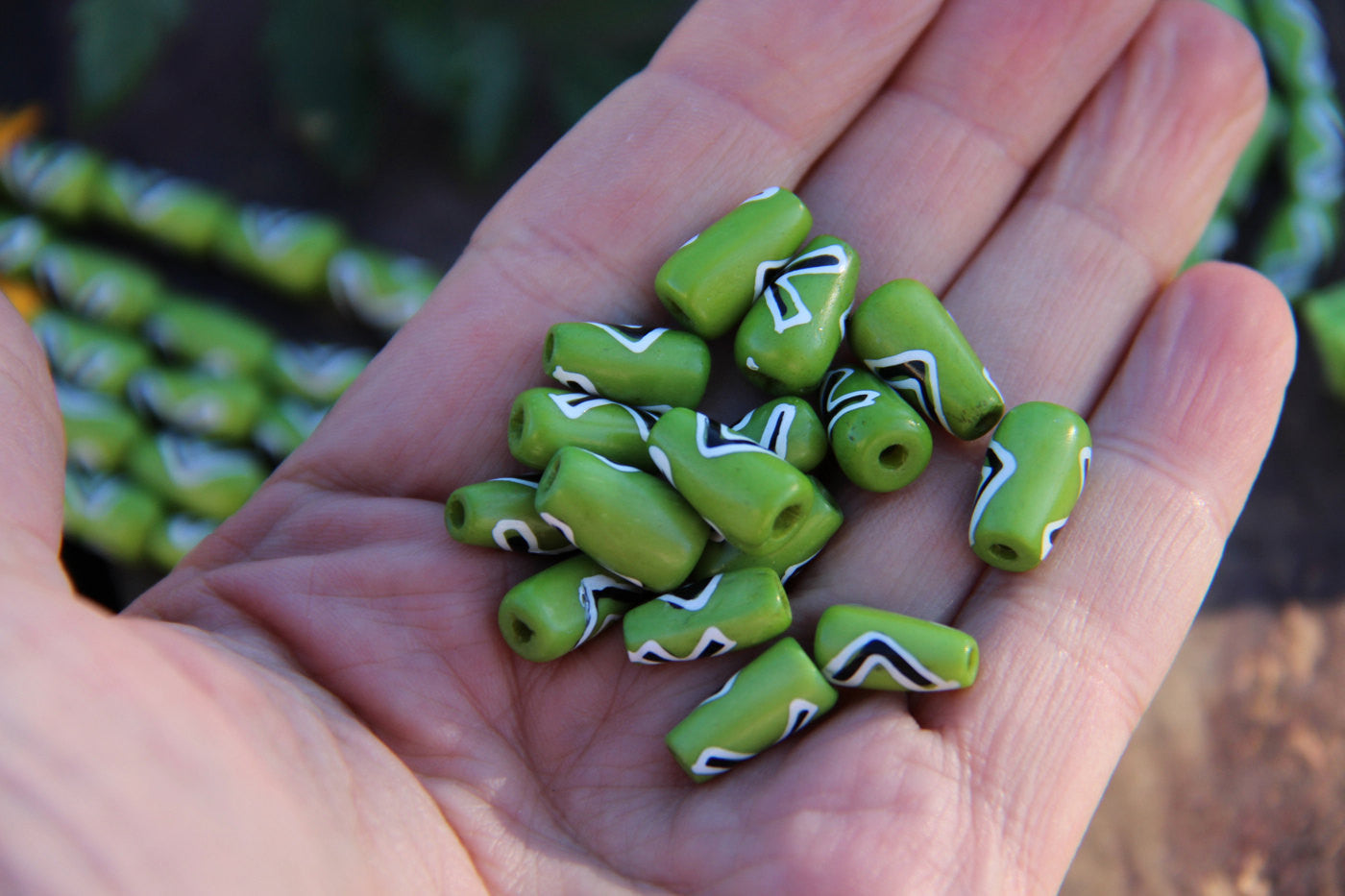 Green < > Arrow: Hand Painted Teardrop Bone Beads, 6x13mm, 16 pieces - ShopWomanShopsWorld.com. Bone Beads, Tassels, Pom Poms, African Beads.
