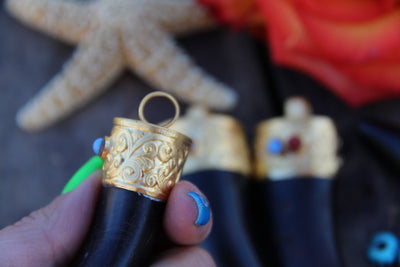 Dark and Gold: Natural Goat Horn & Brass Pendant, 1 piece - ShopWomanShopsWorld.com. Bone Beads, Tassels, Pom Poms, African Beads.