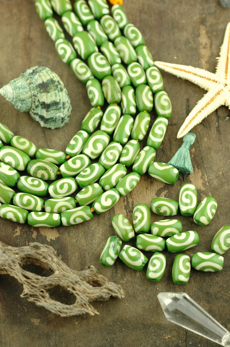 Green Barrel: Large Hole Hand Painted Spiral Design Bone Tube Beads, 6x12mm, Stained, Painted Cow Bone, Craft, Jewelry Making Supply, 15 pcs - ShopWomanShopsWorld.com. Bone Beads, Tassels, Pom Poms, African Beads.