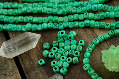 Grass Green Tumbling Dice Bone Beads, 5x5mm, 48 pieces - ShopWomanShopsWorld.com. Bone Beads, Tassels, Pom Poms, African Beads.