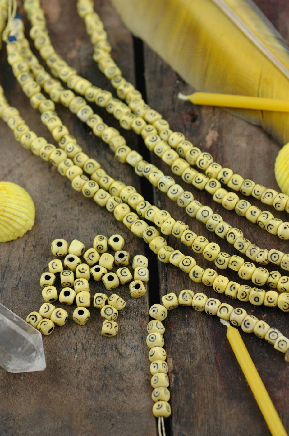 Yellow Tumbling Dice: Hand Carved Bone Beads, 5x5mm, 48 pieces - ShopWomanShopsWorld.com. Bone Beads, Tassels, Pom Poms, African Beads.