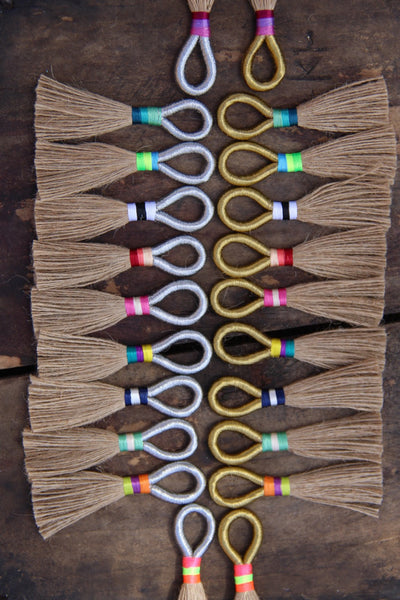 Natural Jute with Metallic Loop, 3 1/4" Tassels - ShopWomanShopsWorld.com. Bone Beads, Tassels, Pom Poms, African Beads.