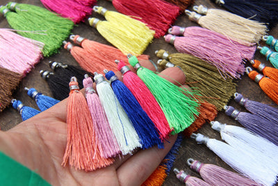 Silk Tassels, Art Silk from India, 2", 30 pieces - ShopWomanShopsWorld.com. Bone Beads, Tassels, Pom Poms, African Beads.