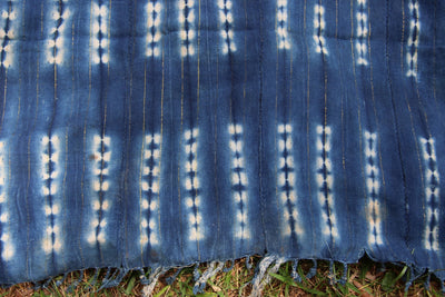 Indigo & Gold: Vintage Blue Handmade Cloth, 44" x 58" - ShopWomanShopsWorld.com. Bone Beads, Tassels, Pom Poms, African Beads.