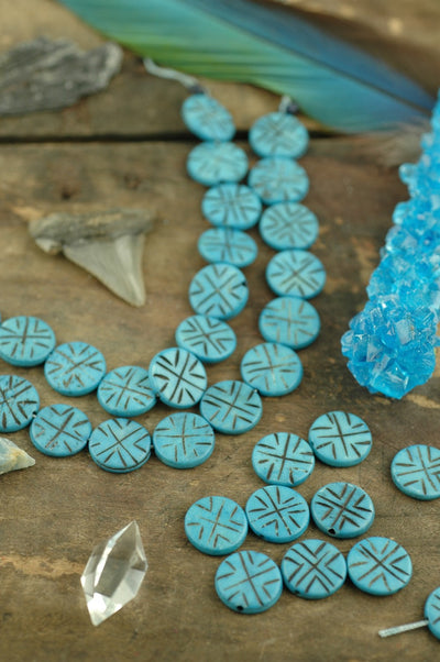 Ocean Blue Discs: Hand Carved Bone Beads, 3x16mm, 14 pieces - ShopWomanShopsWorld.com. Bone Beads, Tassels, Pom Poms, African Beads.