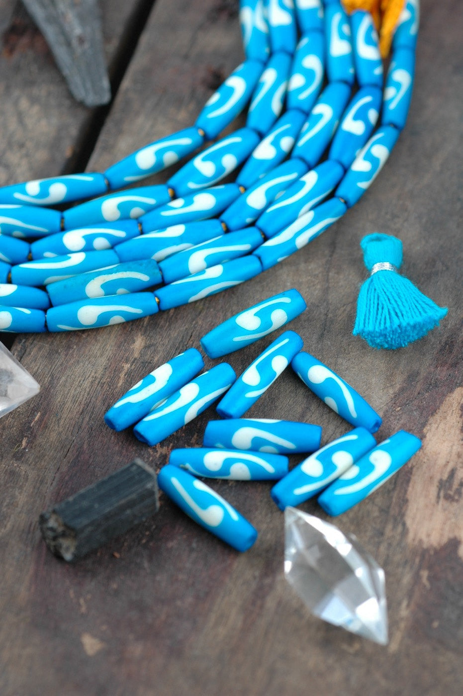 Hand Stained Comma Pipe Beads: 5x9mm, 10 pieces - ShopWomanShopsWorld.com. Bone Beads, Tassels, Pom Poms, African Beads.
