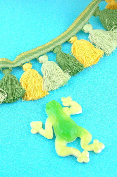 Green & Yellow Tassel Fringe, 1 Yard Handmade Cotton Trim, 2.5" wide - ShopWomanShopsWorld.com. Bone Beads, Tassels, Pom Poms, African Beads.