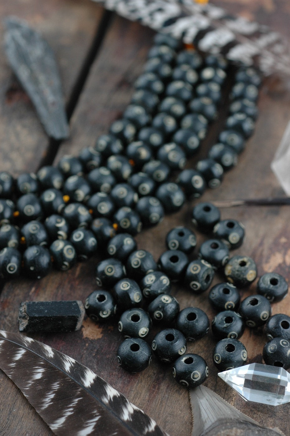 Dot in Circle: Black, White Bone Beads, 8x10mm, 24 pieces - ShopWomanShopsWorld.com. Bone Beads, Tassels, Pom Poms, African Beads.