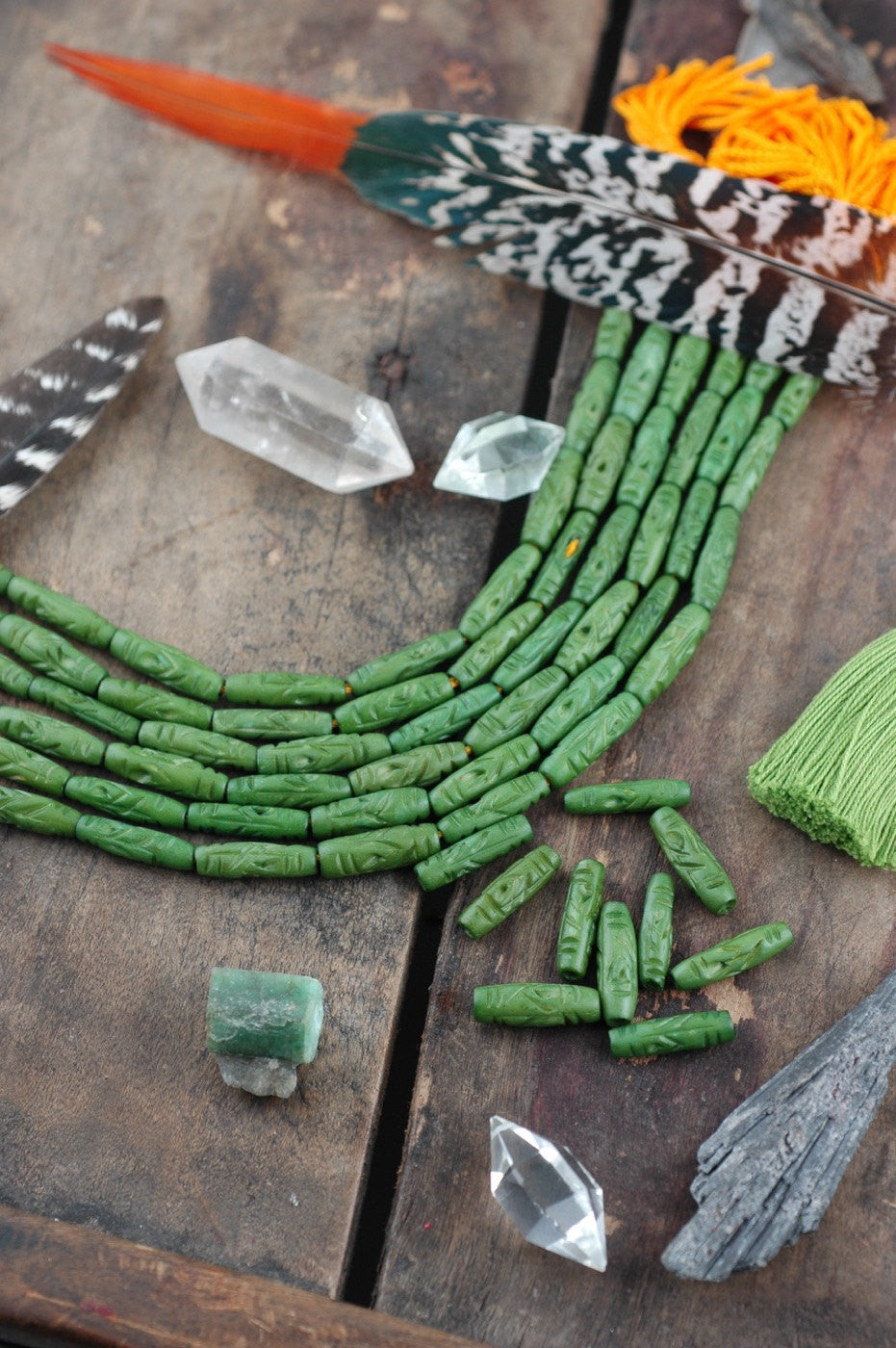 Forest Green: Hand Carved Bone Beads, 5x19mm, 10 pieces - ShopWomanShopsWorld.com. Bone Beads, Tassels, Pom Poms, African Beads.