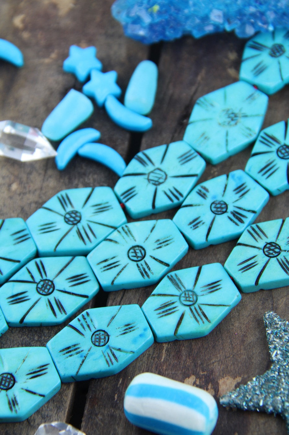 Turquoise Hexagon: Blue Bone Beads, 24x30mm, 6 pieces - ShopWomanShopsWorld.com. Bone Beads, Tassels, Pom Poms, African Beads.