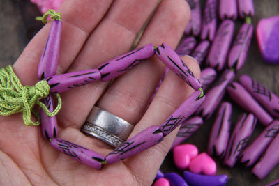 Lavender Teardrop: Hand Carved Bone Beads, 7x25mm, 8 pieces - ShopWomanShopsWorld.com. Bone Beads, Tassels, Pom Poms, African Beads.