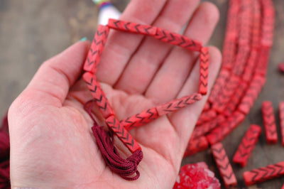 Red Chevron Rectangle: Handmade Bone Beads, 6.5x28mm, 8 Pieces - ShopWomanShopsWorld.com. Bone Beads, Tassels, Pom Poms, African Beads.
