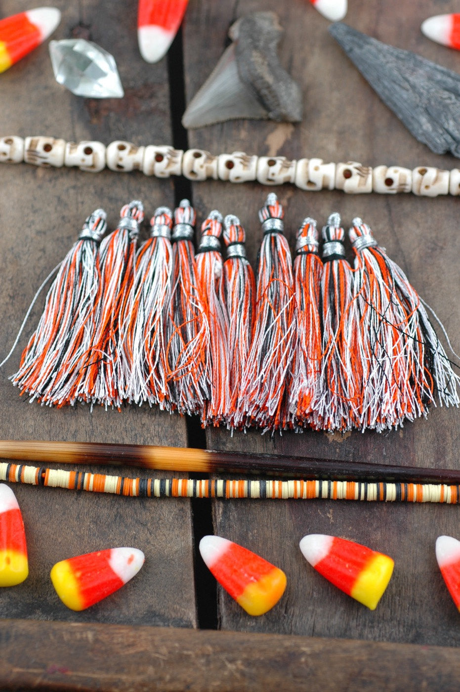 Halloween Tassel Ten Pack: 2" Art Silk from India - ShopWomanShopsWorld.com. Bone Beads, Tassels, Pom Poms, African Beads.