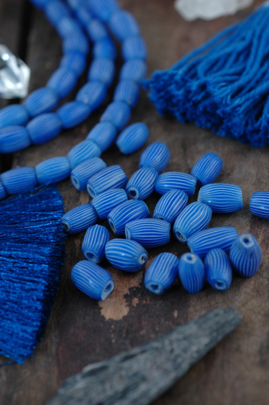 Blue Gooseberry Antique African (Italian) Glass Oval, Hand Drawn Trade Beads, 8x10mm, 4 Loose Beads, Rare, Collectible Jewelry Making Suppy - ShopWomanShopsWorld.com. Bone Beads, Tassels, Pom Poms, African Beads.