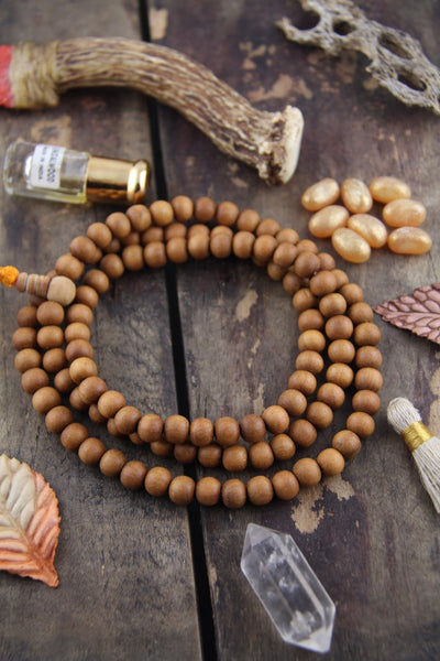 9mm Sandalwood, 108 Aromatic Bead Mala - ShopWomanShopsWorld.com. Bone Beads, Tassels, Pom Poms, African Beads.