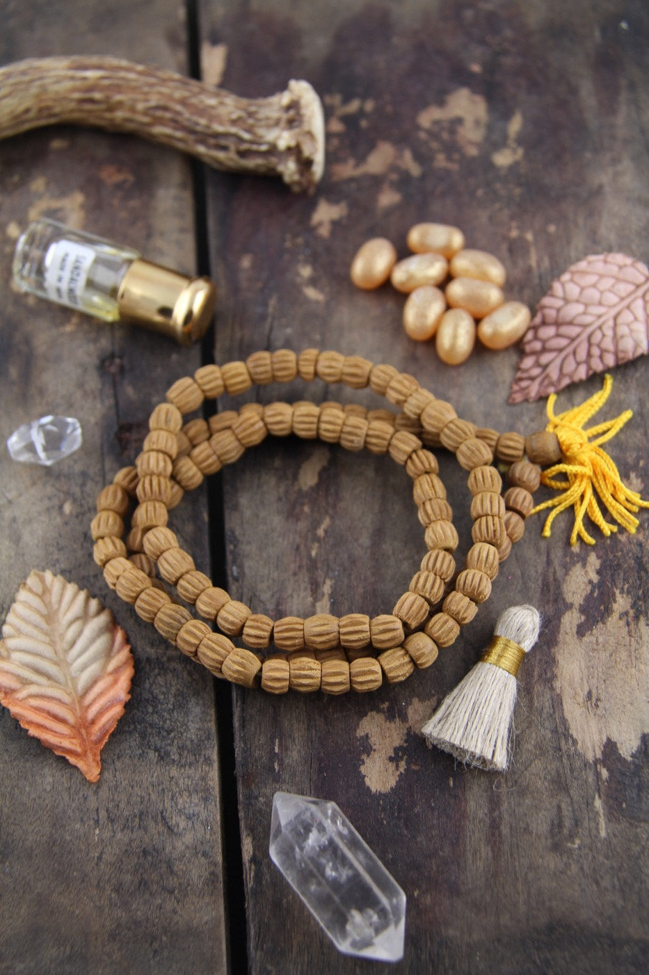 8mm Carved Sandalwood, 108 Aromatic Bead Mala - ShopWomanShopsWorld.com. Bone Beads, Tassels, Pom Poms, African Beads.