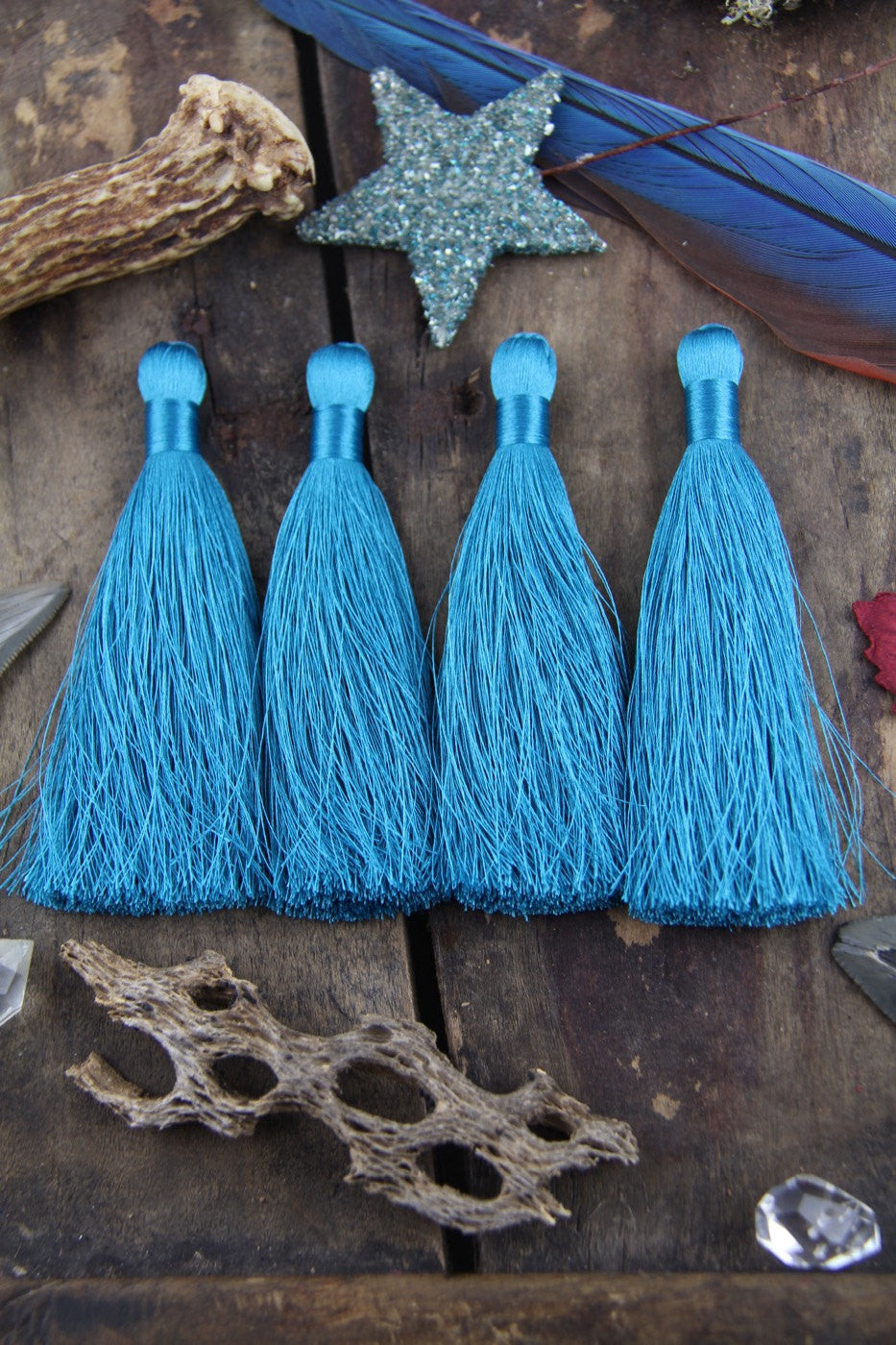Biscay Bay Blue Silky Luxe Tassels, 3.5", 2 Pieces - ShopWomanShopsWorld.com. Bone Beads, Tassels, Pom Poms, African Beads.