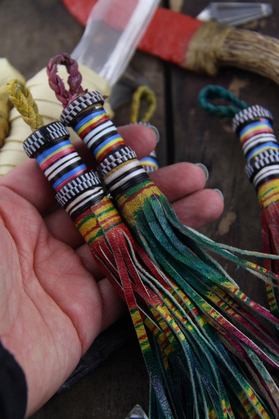 Ombre Multi-Colored African Tuareg Goat Leather, 7.5" Tassel - ShopWomanShopsWorld.com. Bone Beads, Tassels, Pom Poms, African Beads.