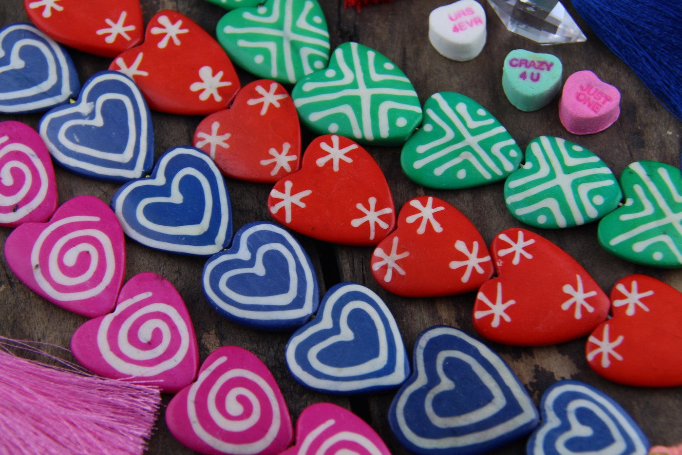 Valentine's Day Bone Beads, Hand Painted, 27x28mm, 8 Beads, Choose from 4 Colors - ShopWomanShopsWorld.com. Bone Beads, Tassels, Pom Poms, African Beads.