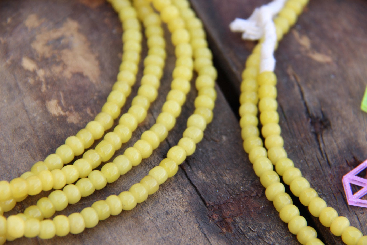 Buttercup: Vintage French Yellow Glass Rondelle Beads, Approx 4mm - ShopWomanShopsWorld.com. Bone Beads, Tassels, Pom Poms, African Beads.