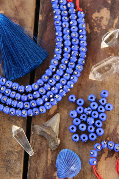 Blue Silver Spot Rondelle Bone Beads: 6x8mm, 30 Pieces