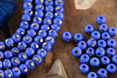 Blue Silver Spot Rondelle Bone Beads: 6x8mm, 30 Pieces