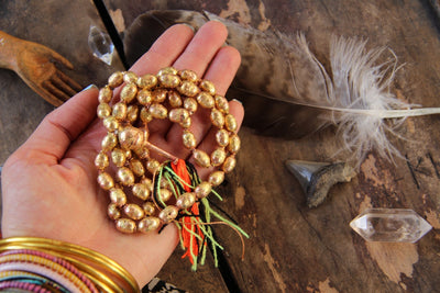Ethiopian Brass and Copper Hollow Bead Mala, 9x12mm, Authentic Handmade African Tribal Jewelry Mala Making, Craft Supplies, Golden Beads - ShopWomanShopsWorld.com. Bone Beads, Tassels, Pom Poms, African Beads.