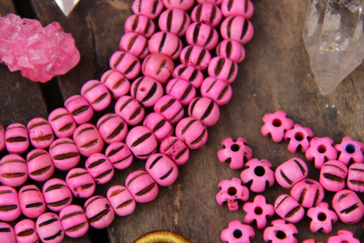 Pink Melon: Hand Carved Bone Beads, 8x10mm, 26 pieces - ShopWomanShopsWorld.com. Bone Beads, Tassels, Pom Poms, African Beads.