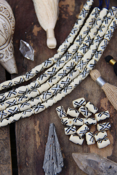Silver X: Hand Painted Bone Beads, 8x12mm, 16 pieces - ShopWomanShopsWorld.com. Bone Beads, Tassels, Pom Poms, African Beads.