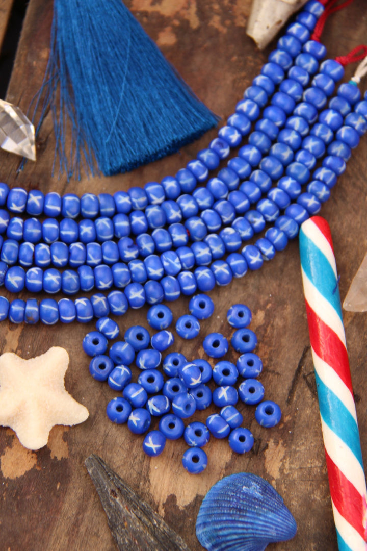 Cobalt X: Hand Carved Bone Beads, 8x6mm, 36 pieces