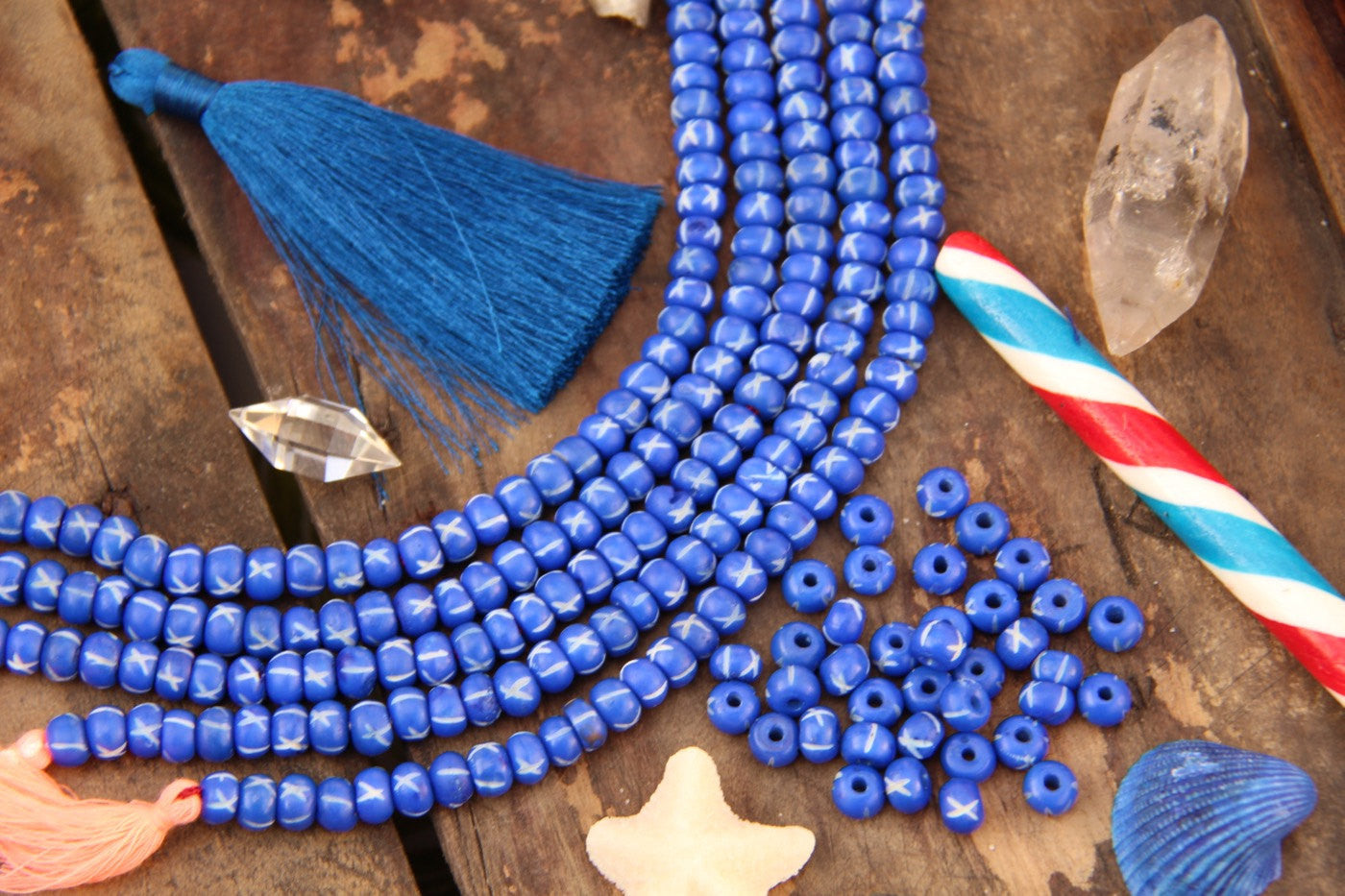 Cobalt X: Hand Carved Bone Beads, 6x8mm, 36 pieces - ShopWomanShopsWorld.com. Bone Beads, Tassels, Pom Poms, African Beads.