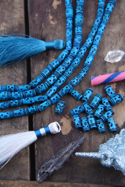 Deep Turquoise: Tribal Bone Beads, 7x13mm, 16 pieces - ShopWomanShopsWorld.com. Bone Beads, Tassels, Pom Poms, African Beads.