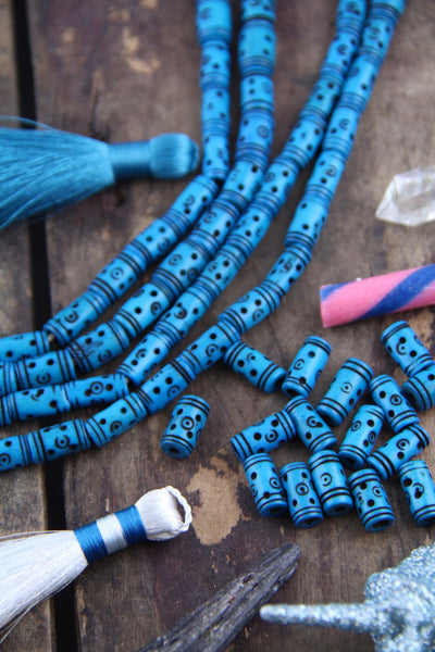Deep Turquoise: Tribal Bone Beads, 7x13mm, 16 pieces - ShopWomanShopsWorld.com. Bone Beads, Tassels, Pom Poms, African Beads.