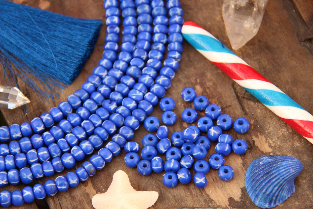 Cobalt X: Hand Carved Bone Beads, 8x6mm, 36 pieces