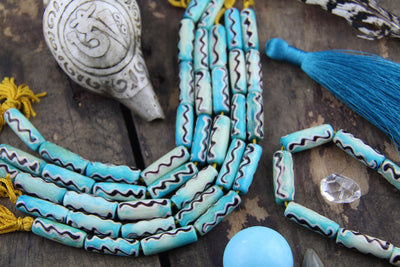 Turquoise Bone Tube : Large Hole Aqua Hand Painted Beads, 8x24mm, Craft, Tribal Jewelry Making Supply, Bohemian, Beach, Ocean, Summer, 8 pcs - ShopWomanShopsWorld.com. Bone Beads, Tassels, Pom Poms, African Beads.