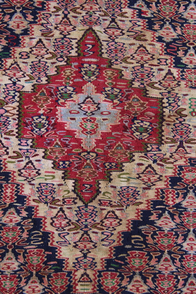 Vintage Persian Kilim Area Rug, Senneh Design, Hand Woven, 2'6" x 3'4", Excellent Condition, Wool, Boho, Tribal, Global Home Decor - ShopWomanShopsWorld.com. Bone Beads, Tassels, Pom Poms, African Beads.