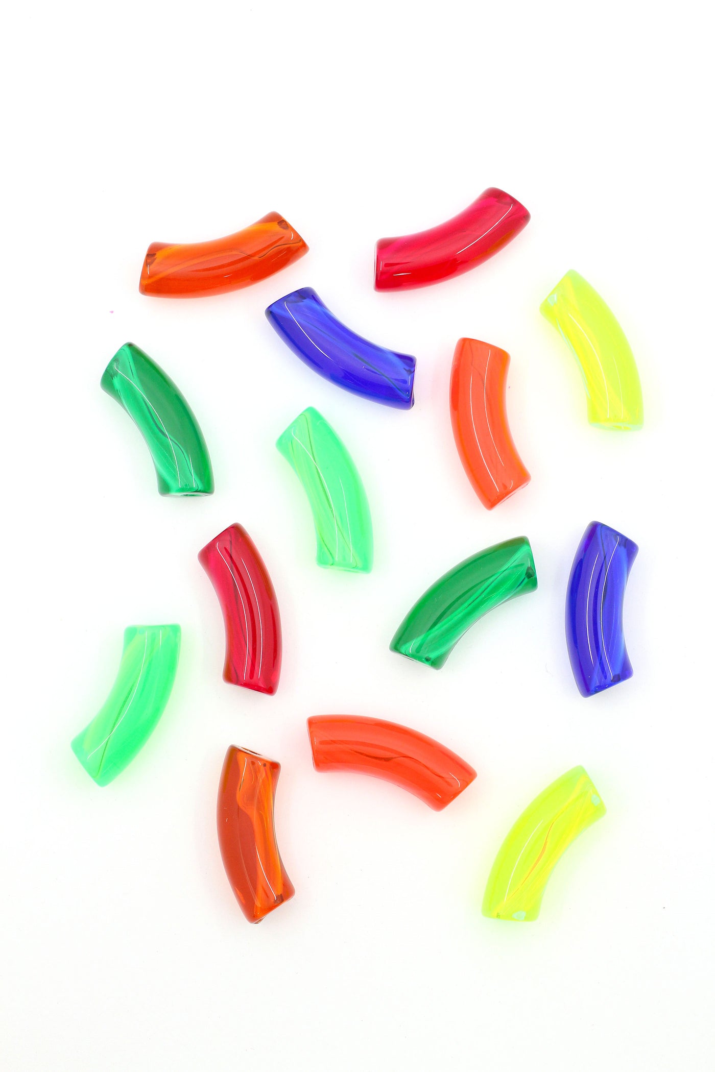 Neon Colors Acrylic Bamboo Beads, Curved Tube Beads, 12mm, Wholesale pricing